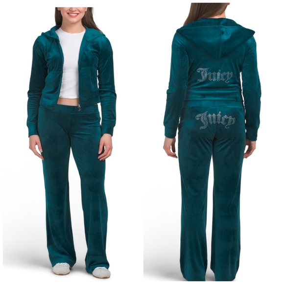 💚🔹️Juicy Couture 🔹️classic Original Logo Sea Velour 2pcJogger SweatsSet L